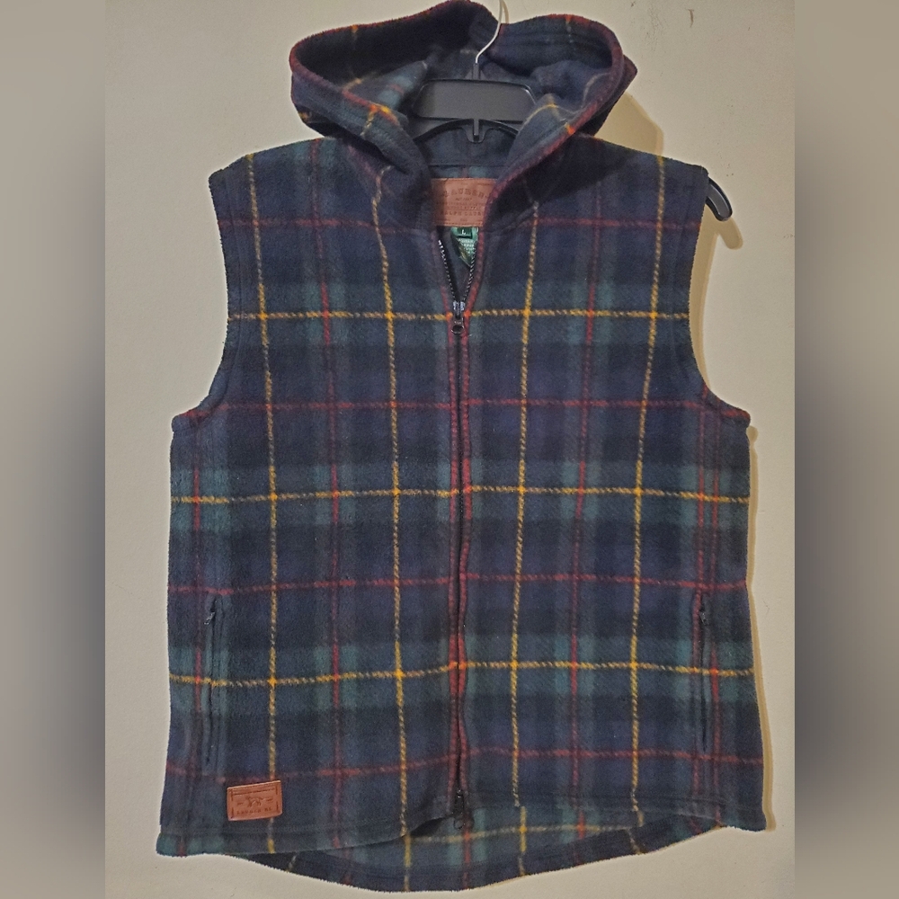90s Lauren Ralph Lauren Plaid Hooded Fleeve Vest Split zipper Vintage Cabincore